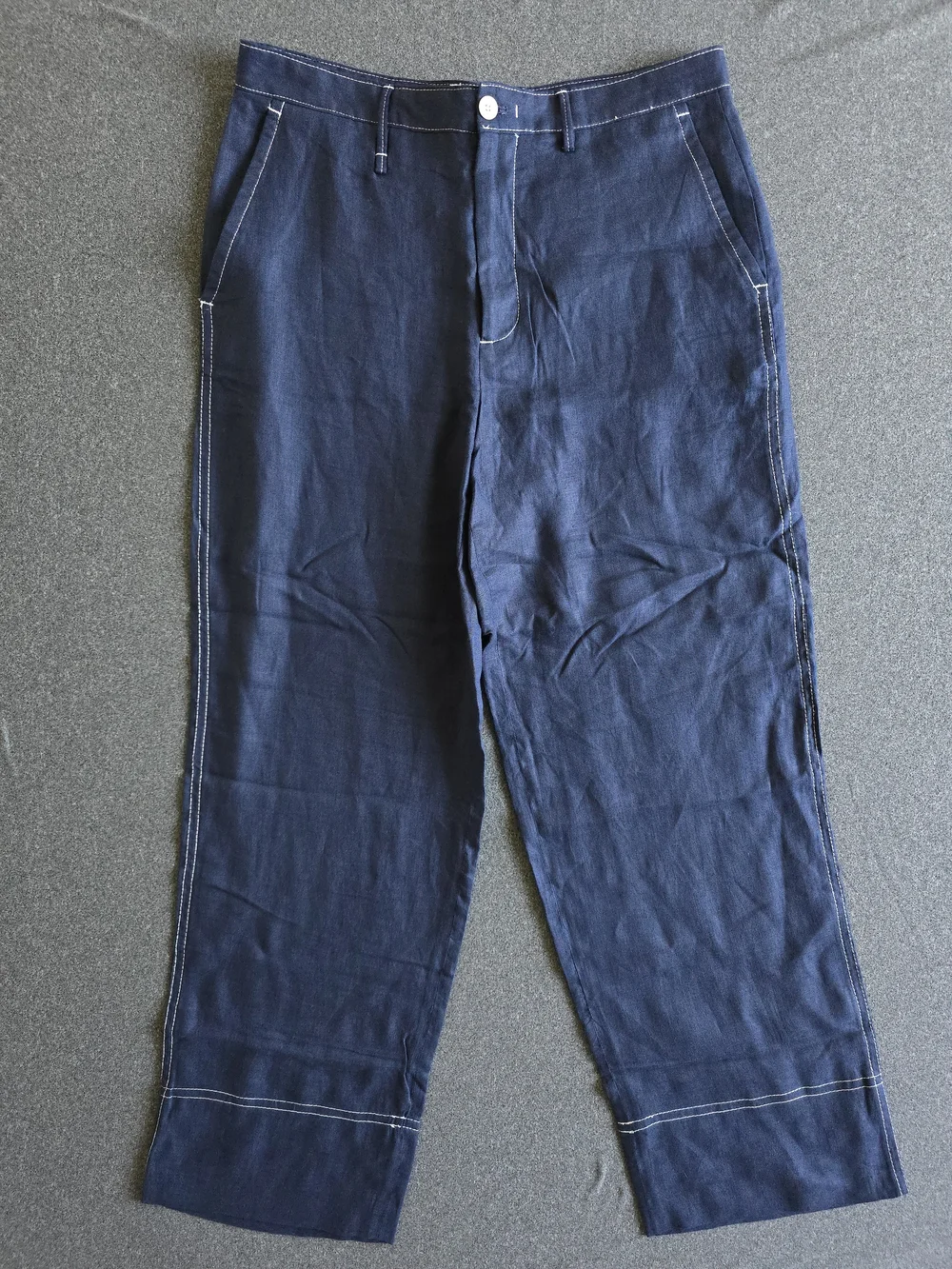 Zara Contrast Stitch 100% Linen Pants Men's Size 32 Navy